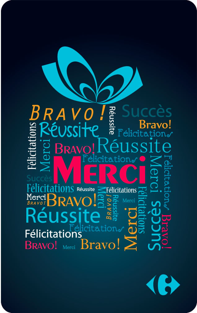 Carte Cadeaux Carrefour "Merci" bleu